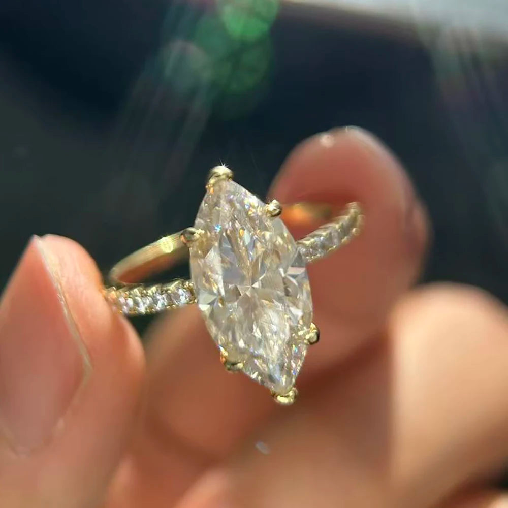 Certified 4CT Marquise Cut Moissanite Diamond Engagement Ring