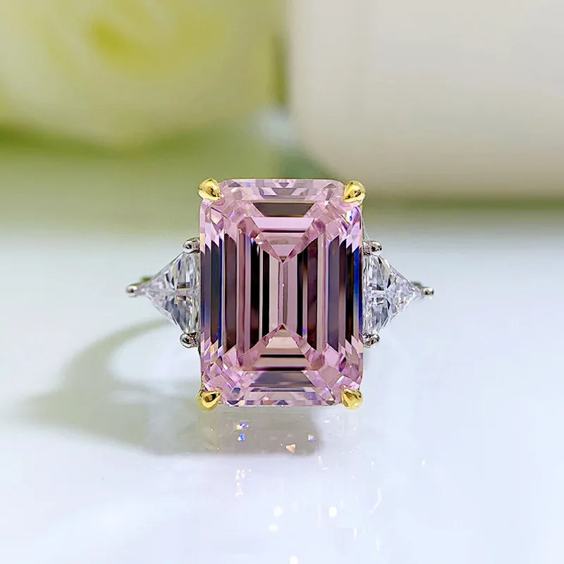 Rectangle Moissanite Ring in S925 Sterling Silver | 5A Grade Zircon | Multi-Colour
