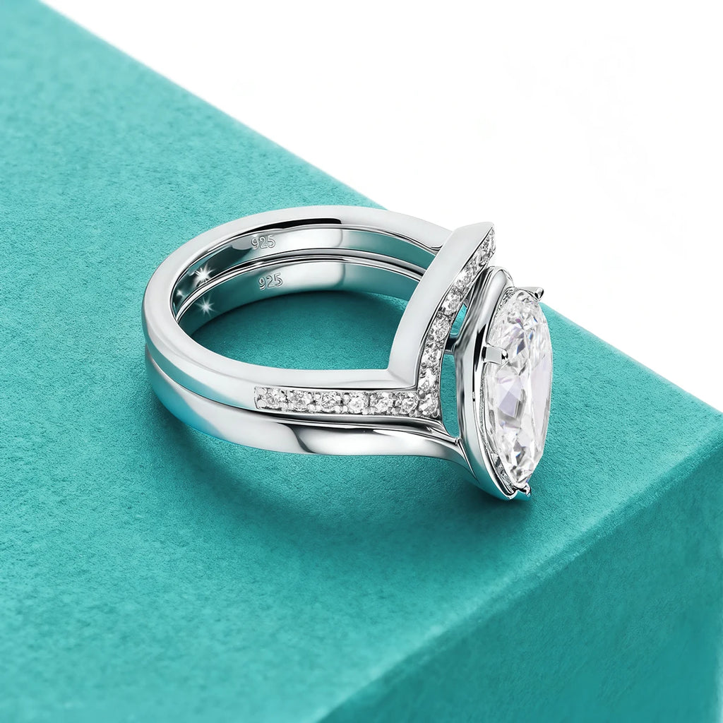 Pear Cut Moissanite Ring Set Bride 100% 925