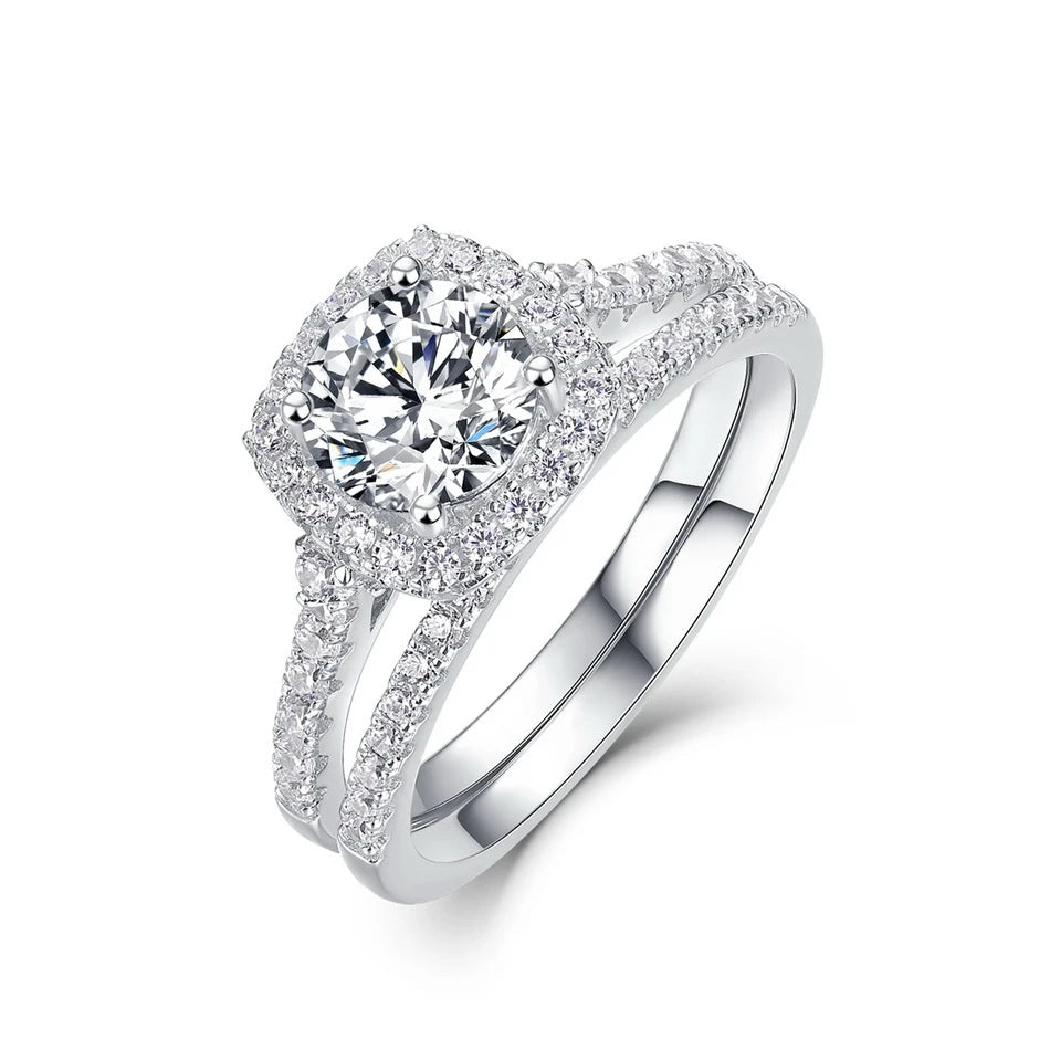 925 Sterling Silver VVS1 D Color Moissanite Bridal Ring Set for Woman Wedding Valentine's Day Gift Wholesale Certified