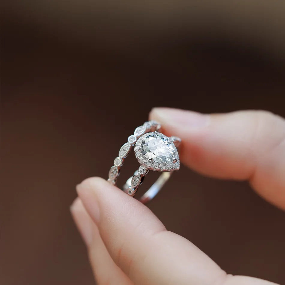 925 Sterling Silver VVS1 D Color Moissanite Bridal Ring Set for Woman Wedding Valentine's Day Gift Wholesale Certified