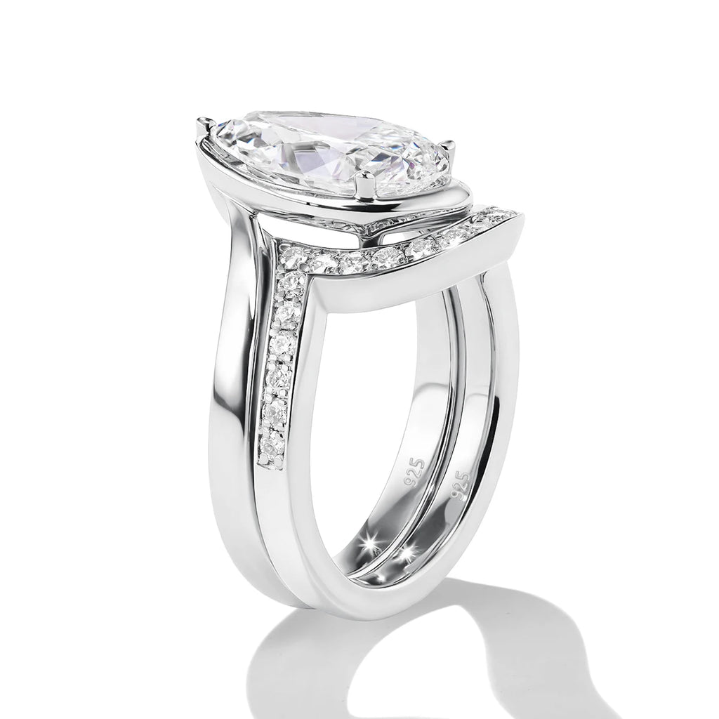 Pear Cut Moissanite Ring Set Bride 100% 925