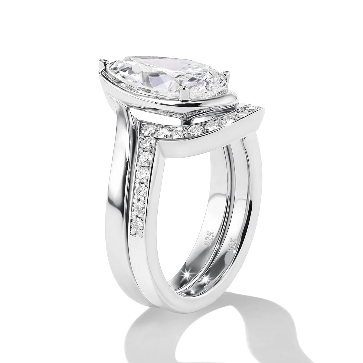 Pear Cut Moissanite Ring Set Bride 100% 925