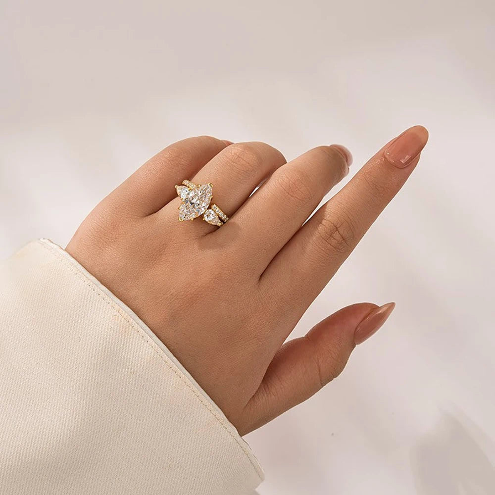 Certified 4CT Marquise Cut Moissanite Diamond Engagement Ring