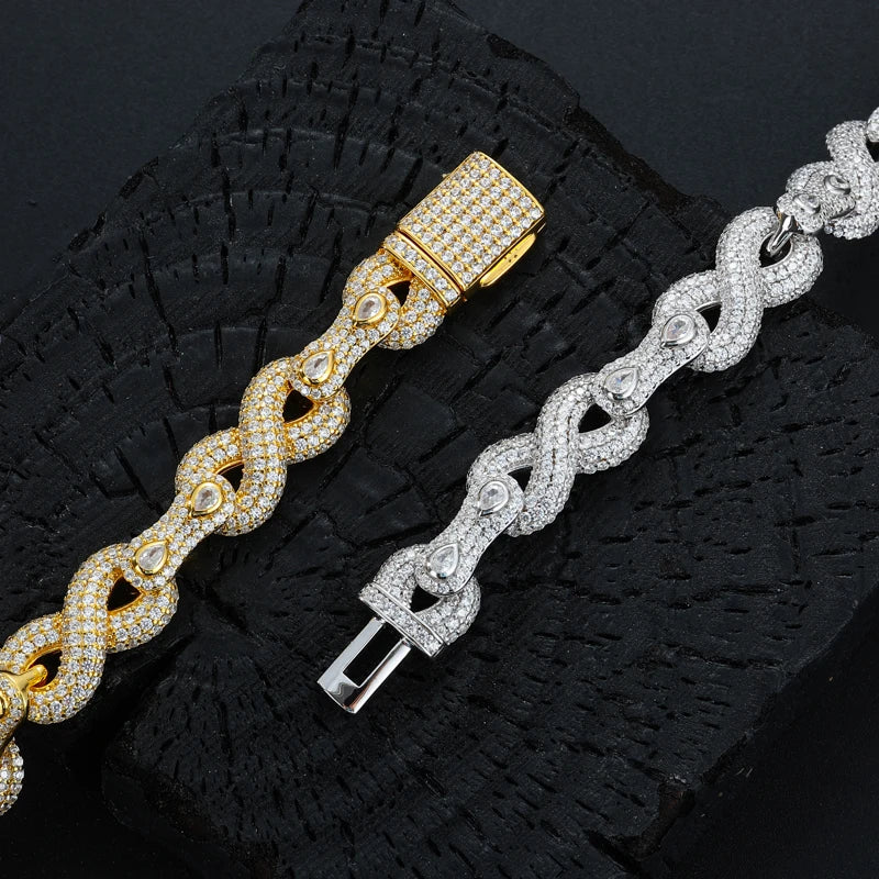 Infinity Moissanite Cuban Link Bracelet | 10mm Iced Out | 18K Gold Plated