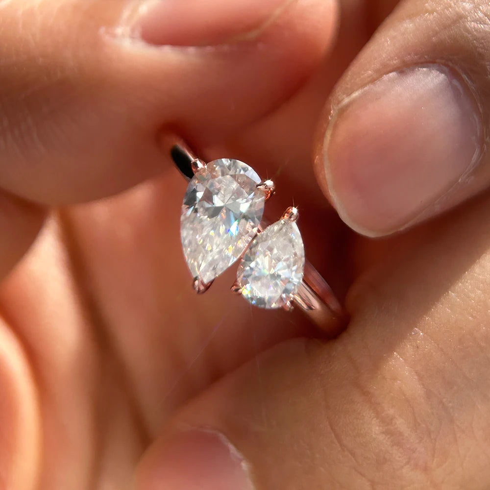 Toi et Moi Double Pear Cut Moissanite Ring | 1.5ct | 925 Silver & 18K Gold Plated