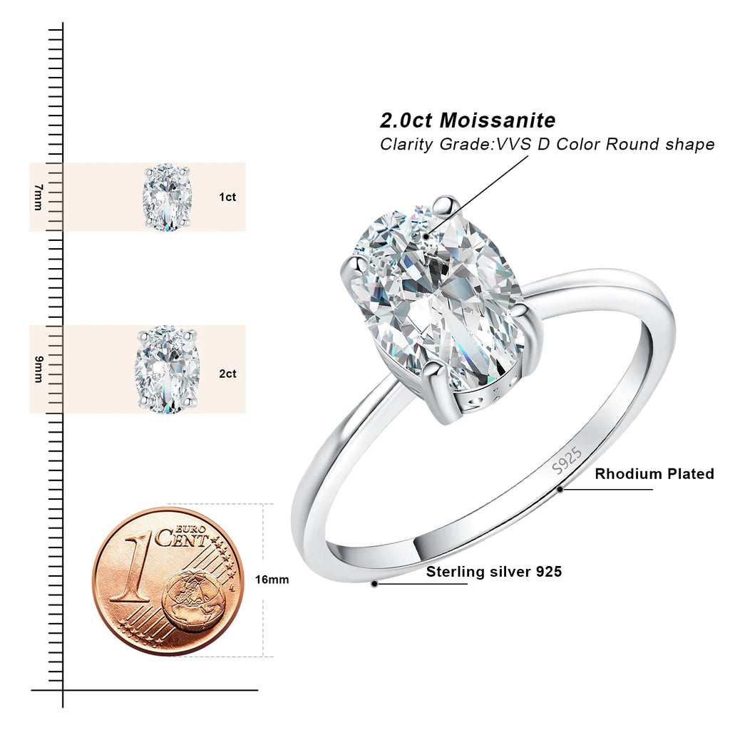 Oval Cut Moissanite Solitaire Engagement Ring | GRA Certified | 925 Sterling Silver