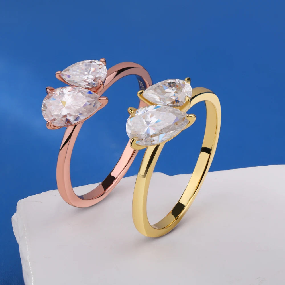 Toi et Moi Double Pear Cut Moissanite Ring | 1.5ct | 925 Silver & 18K Gold Plated