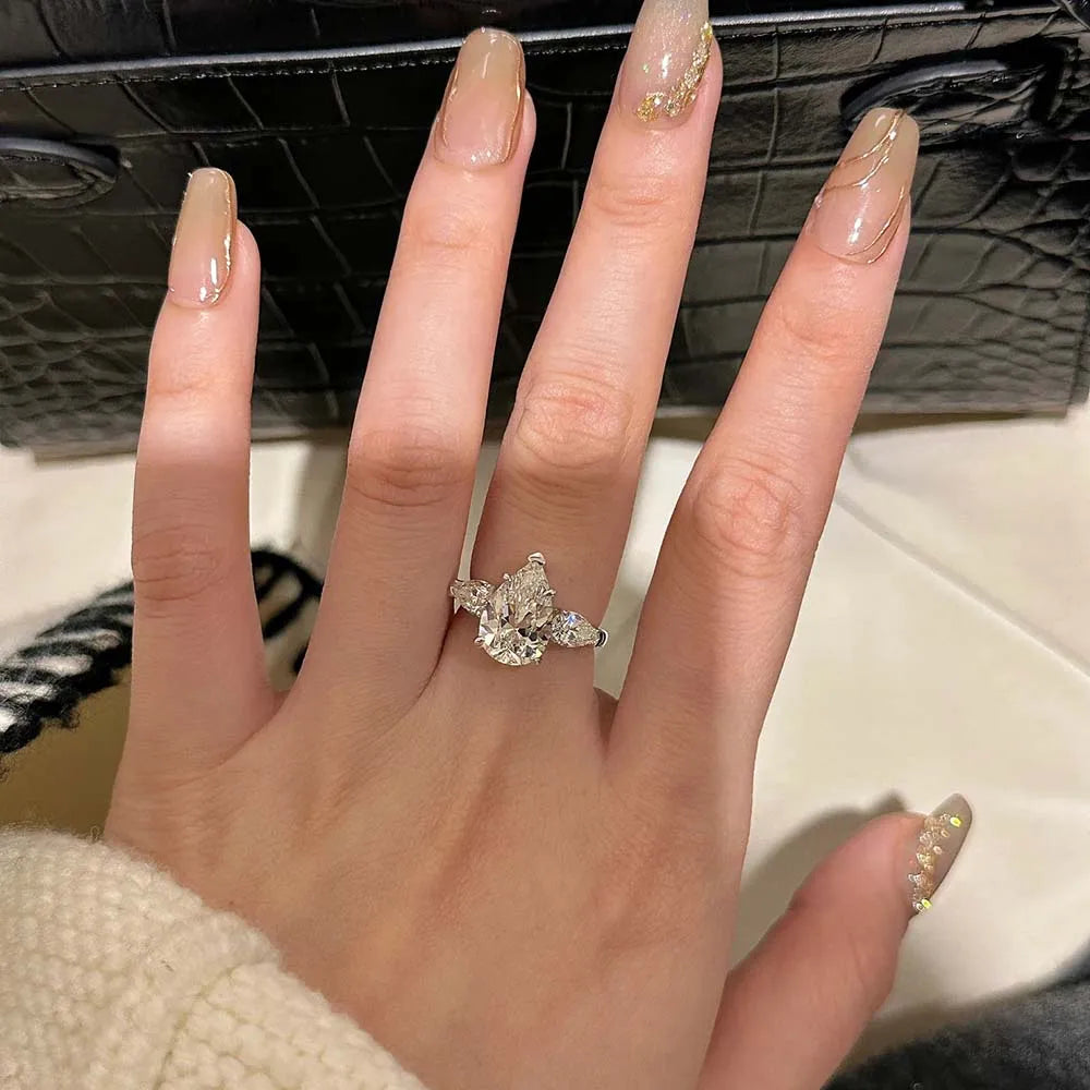 1-5CT Pear Cut Miossanite Ring Certified 925