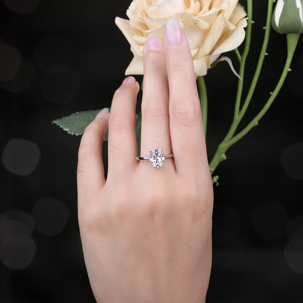 Oval Cut Moissanite Solitaire Engagement Ring | GRA Certified | 925 Sterling Silver