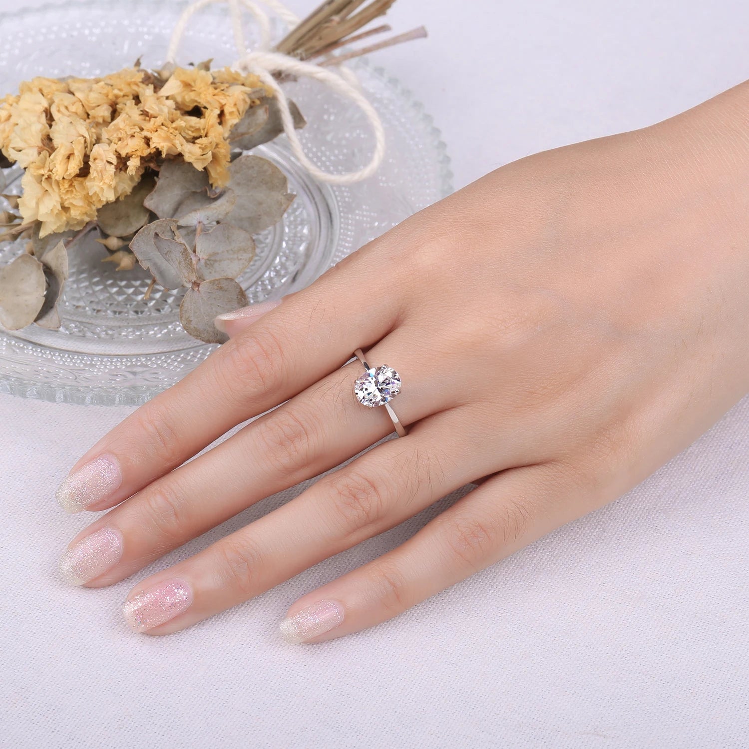 Oval Cut Moissanite Solitaire Engagement Ring | GRA Certified | 925 Sterling Silver
