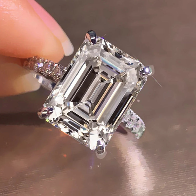 Emerald/Radiant Cut Real Full Moissanite Ring for Women