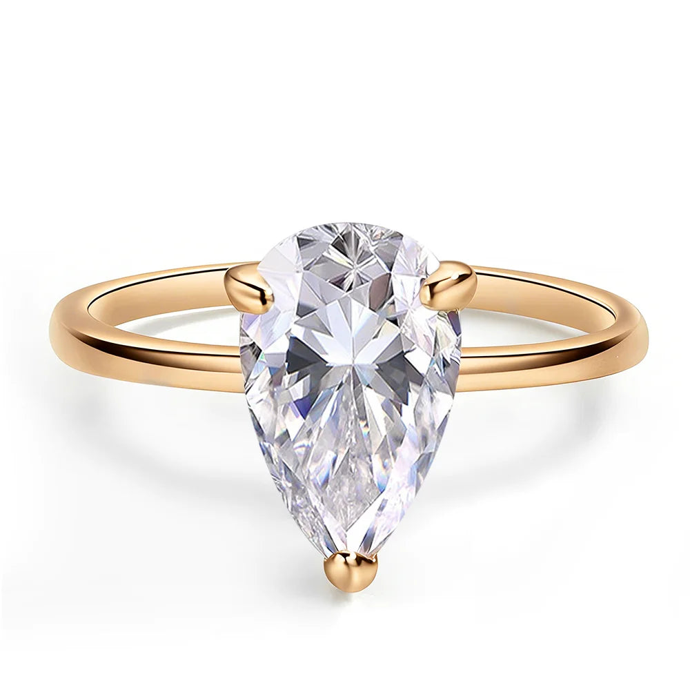 1–4CT Pear Cut Moissanite Solitaire Ring | D VVS1 | 925 Sterling Silver | 18K Gold & Rose Gold