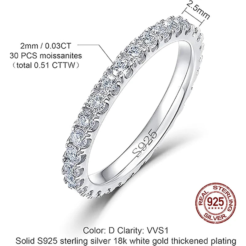 Moissanite Eternity Band Ring | D Color VVS1 | 925 Sterling Silver | GRA Certified
