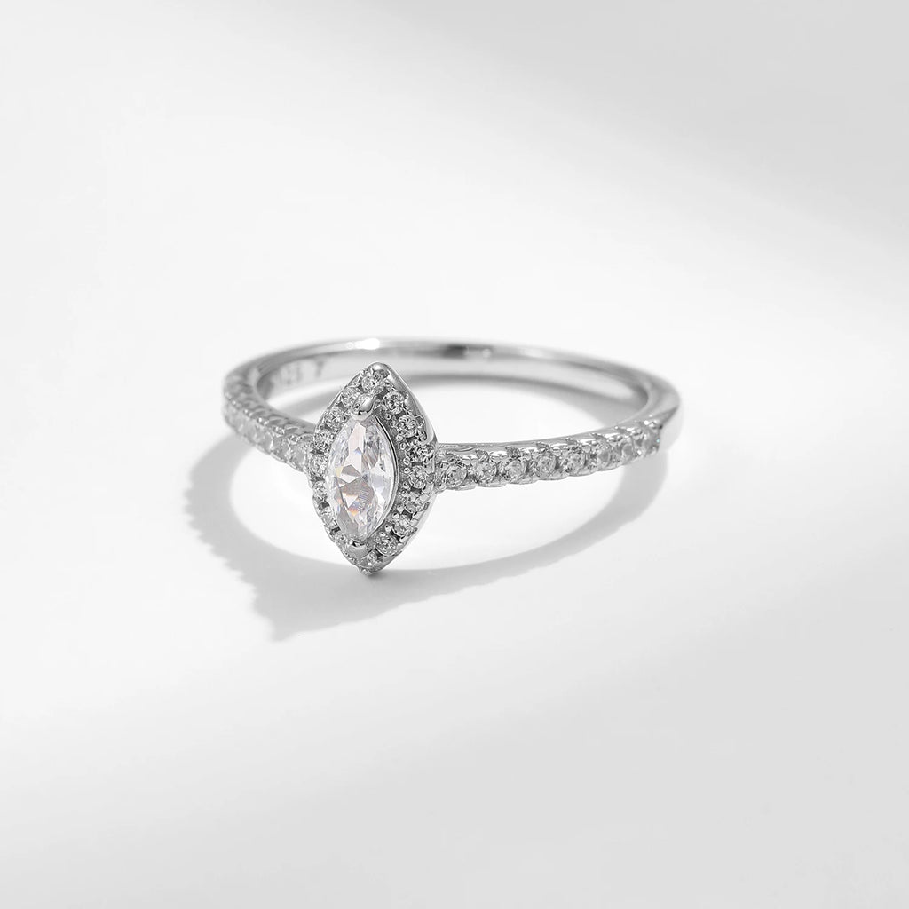 Lumilux Marquise Zircon Solitaire Ring — 925 Sterling Silver | CMA Certified | Wedding & Engagement