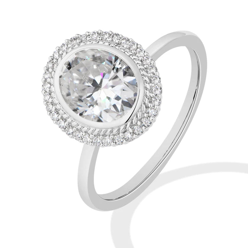 2.0CT Oval Cut Moissanite Halo Engagement Ring | D VVS1 | 925 Sterling Silver | 18K Gold Plated