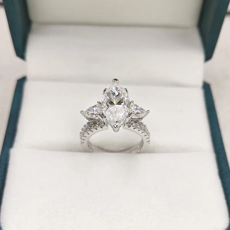 Certified 4CT Marquise Cut Moissanite Diamond Engagement Ring