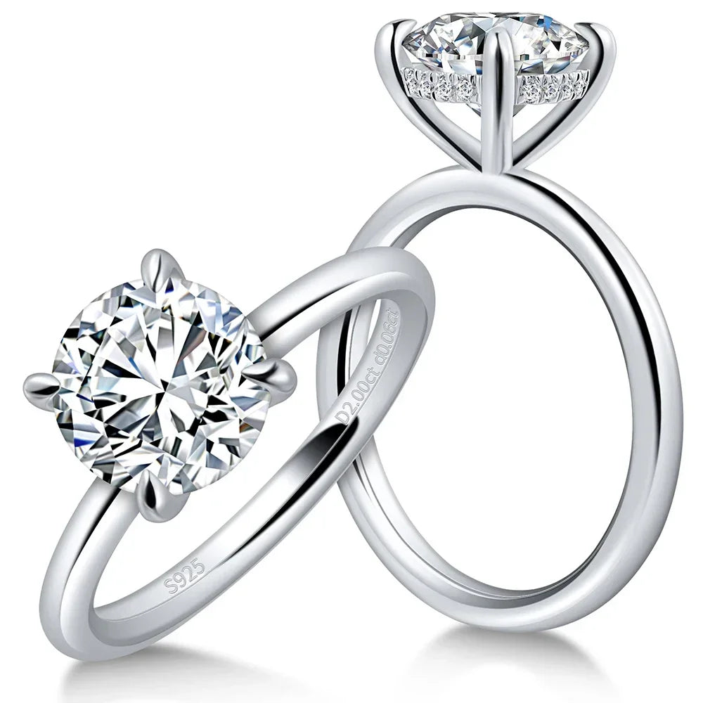 Lumilux Round Moissanite Solitaire Ring | 2CT D Color VVS1 | 925 Sterling Silver | GRA Certified