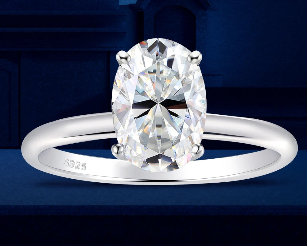 Lumilux Oval Moissanite Solitaire Ring | D Color VVS1 | 925 Sterling Silver & 18K White Gold