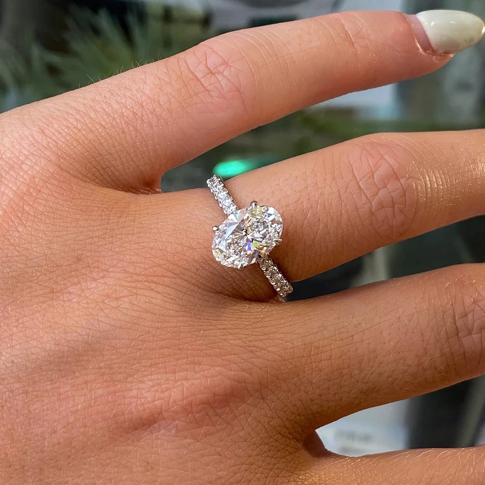 Lumilux Oval Moissanite Solitaire Ring | D Color VVS1 | 925 Sterling Silver & 18K White Gold