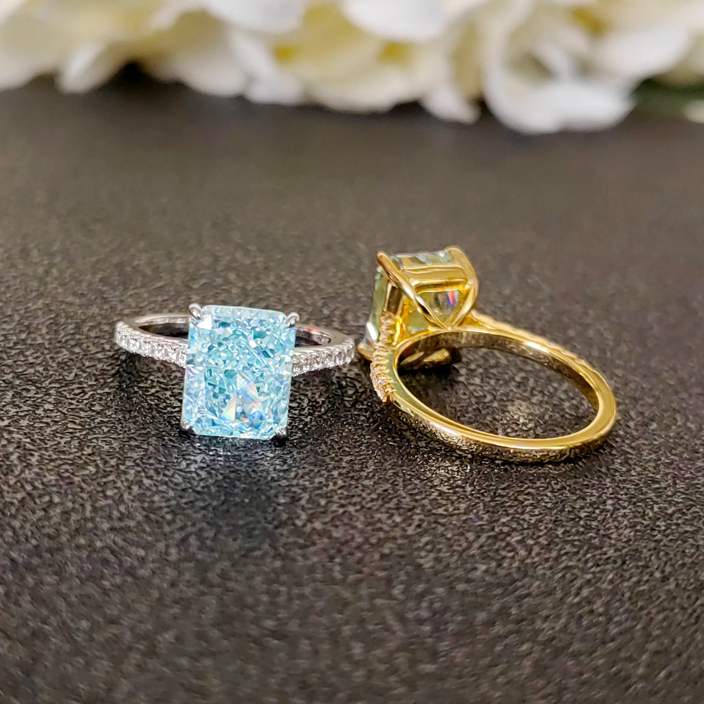 Ice Blue Zircon Cocktail Ring | 925 Sterling Silver | Emerald Cut Fine Jewelry