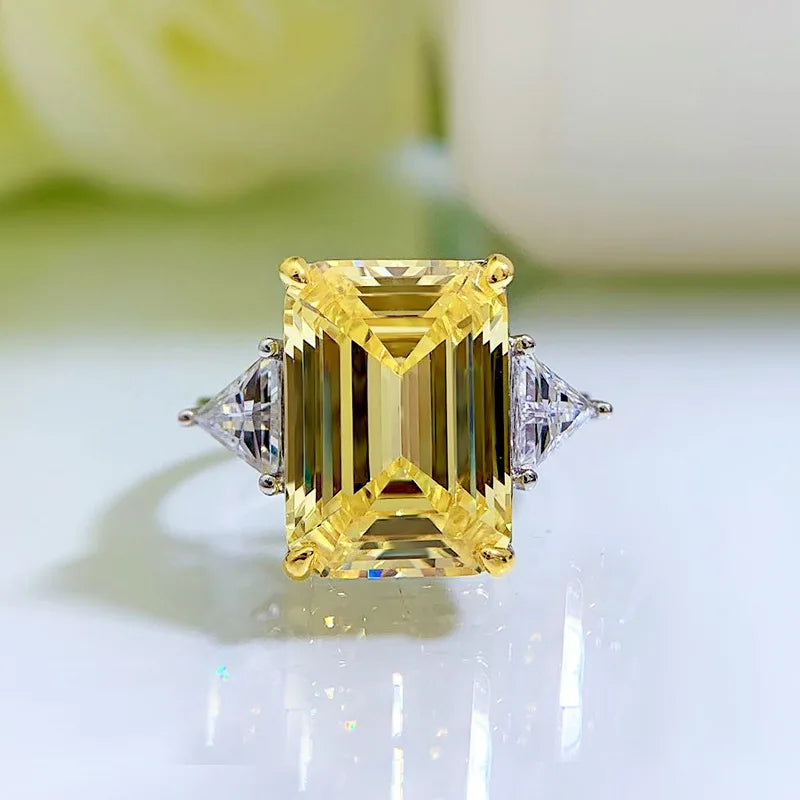 Rectangle Moissanite Ring in S925 Sterling Silver | 5A Grade Zircon | Multi-Colour