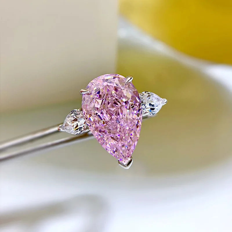 Water Drop Lab Pink Moissanite Diamond Ring