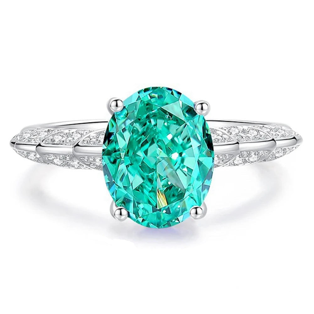 Paraiba Tourmaline & High Carbon Diamond Eternity Ring | 925 Sterling Silver | Fine Bridal Jewelry