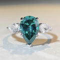 Pear-Cut Diamond & Emerald Moissanite Ring | Solid Platinum PT950 | Luxury Bridal Fine Jewelry