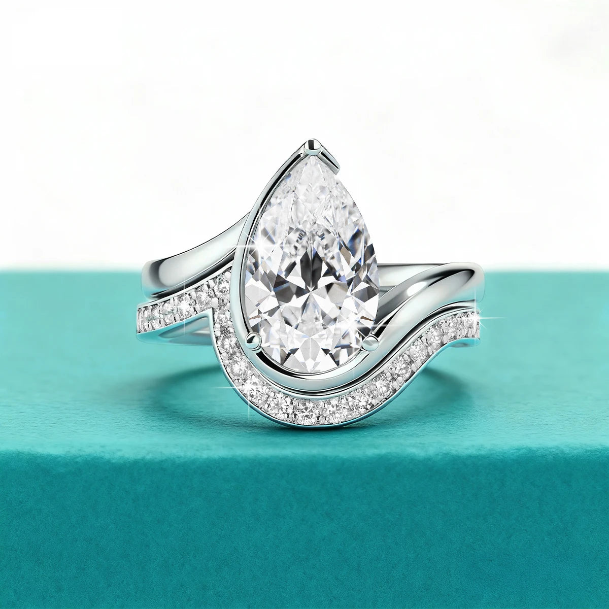 Pear Cut Moissanite Ring Set Bride 100% 925