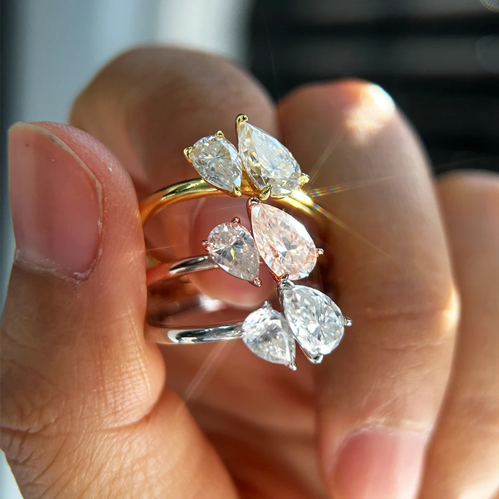 Toi et Moi Double Pear Cut Moissanite Ring | 1.5ct | 925 Silver & 18K Gold Plated