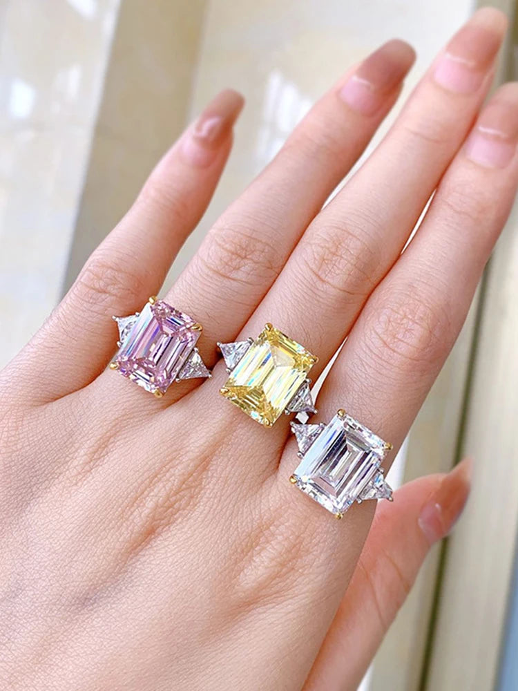 Rectangle Moissanite Ring in S925 Sterling Silver | 5A Grade Zircon | Multi-Colour