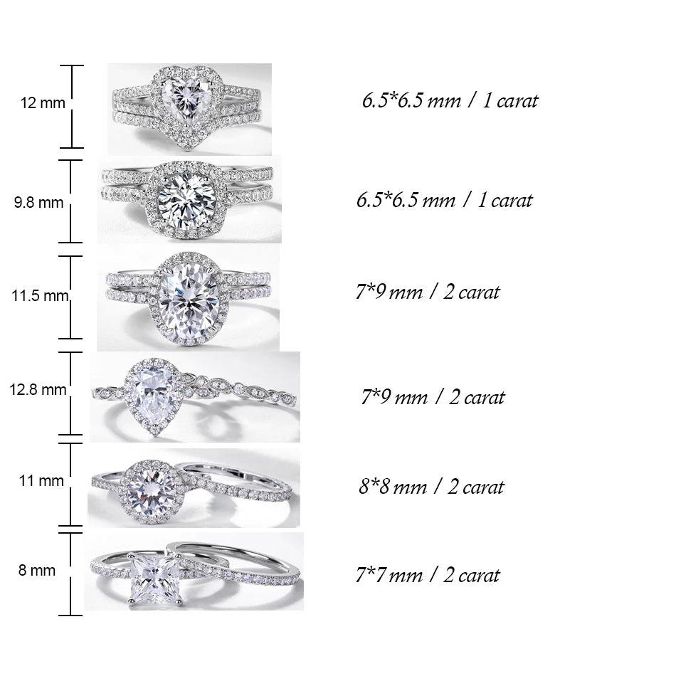 925 Sterling Silver VVS1 D Color Moissanite Bridal Ring Set for Woman Wedding Valentine's Day Gift Wholesale Certified
