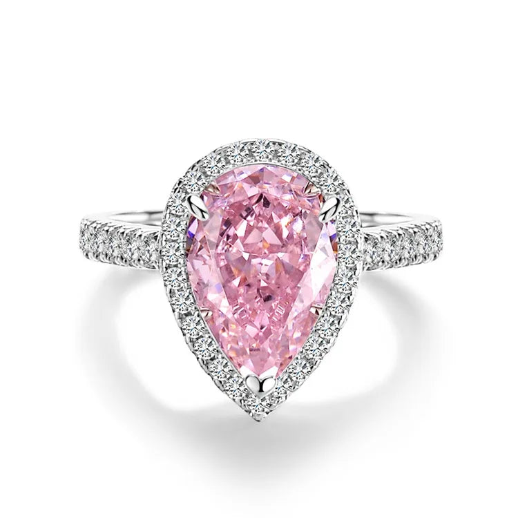 Lumilux Platinum Pear Solitaire Ring — PT950 | Diamond & Moissanite | Blue, Yellow, Pink & Purple