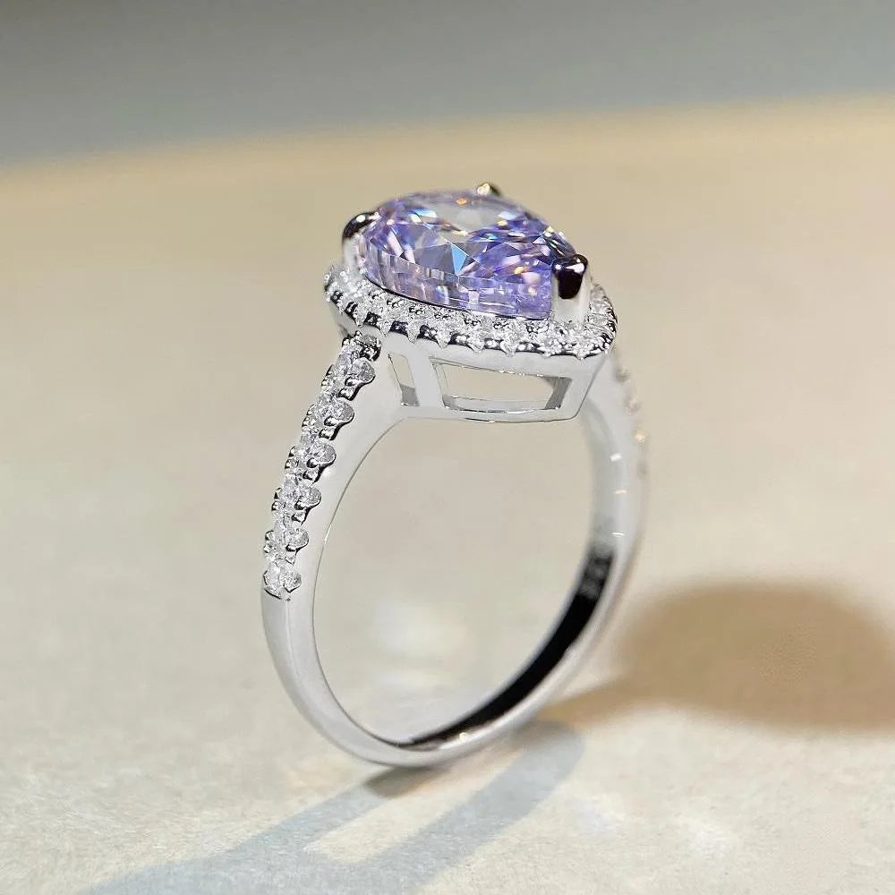 Lumilux Platinum Pear Solitaire Ring — PT950 | Diamond & Moissanite | Blue, Yellow, Pink & Purple
