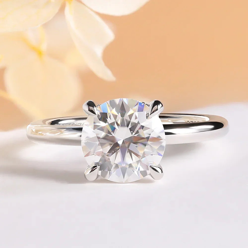 Lumilux Round Moissanite Solitaire Ring | 2CT D Color VVS1 | 925 Sterling Silver | GRA Certified