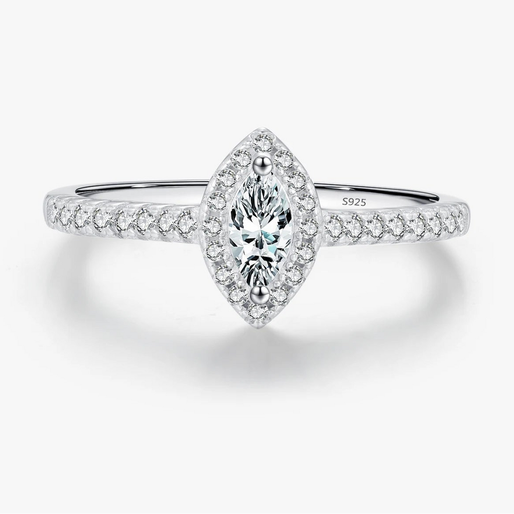 Lumilux Marquise Zircon Solitaire Ring — 925 Sterling Silver | CMA Certified | Wedding & Engagement