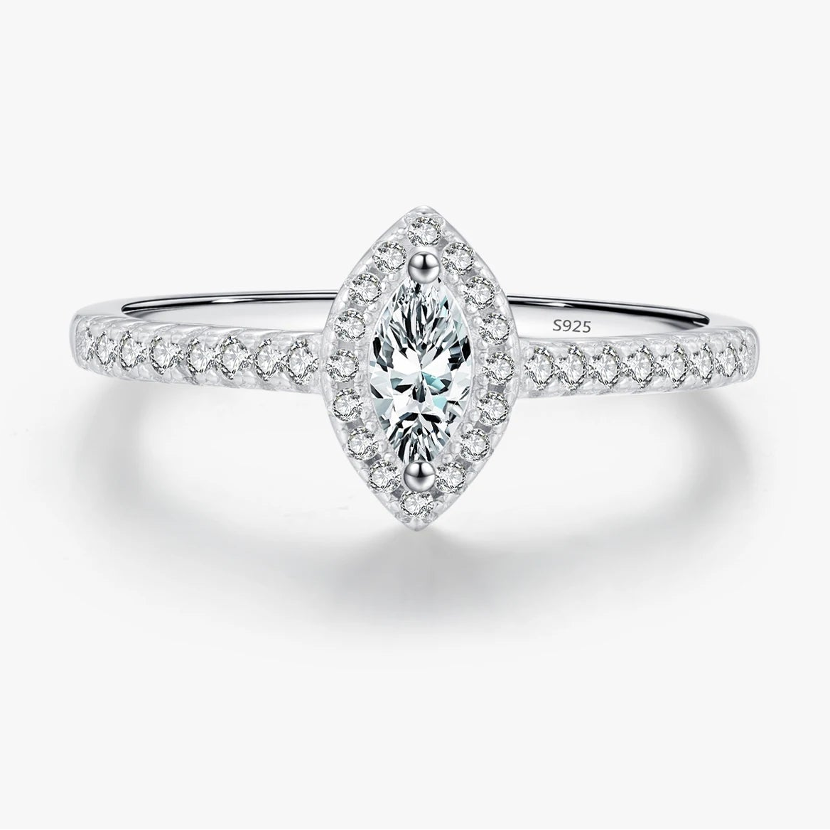 Lumilux Marquise Zircon Solitaire Ring — 925 Sterling Silver | CMA Certified | Wedding & Engagement
