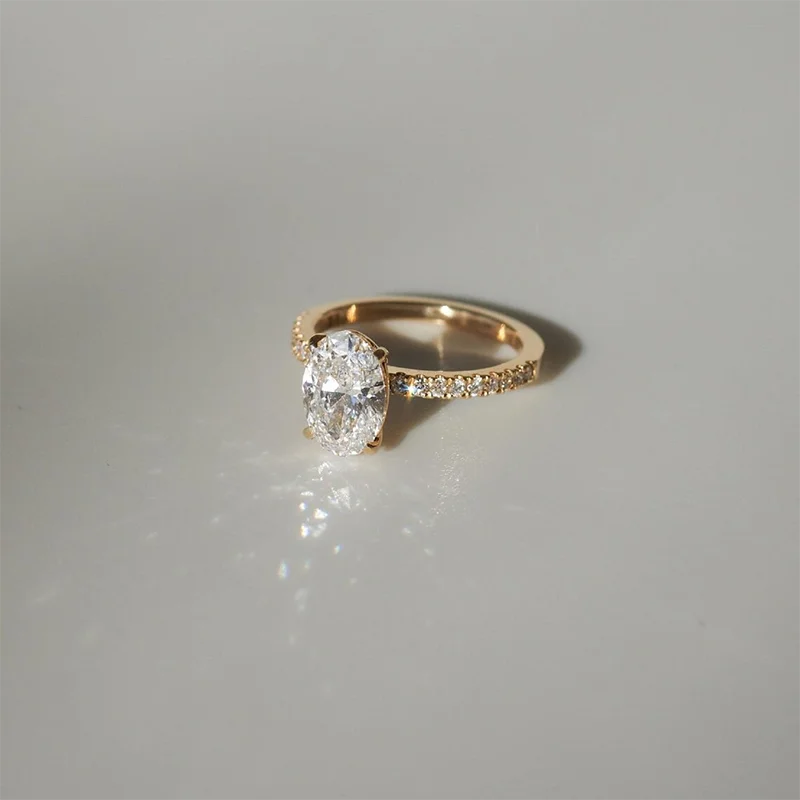 Minimalist 1-3ct Oval Cut Moissanite Half Eternity Engagement Ring