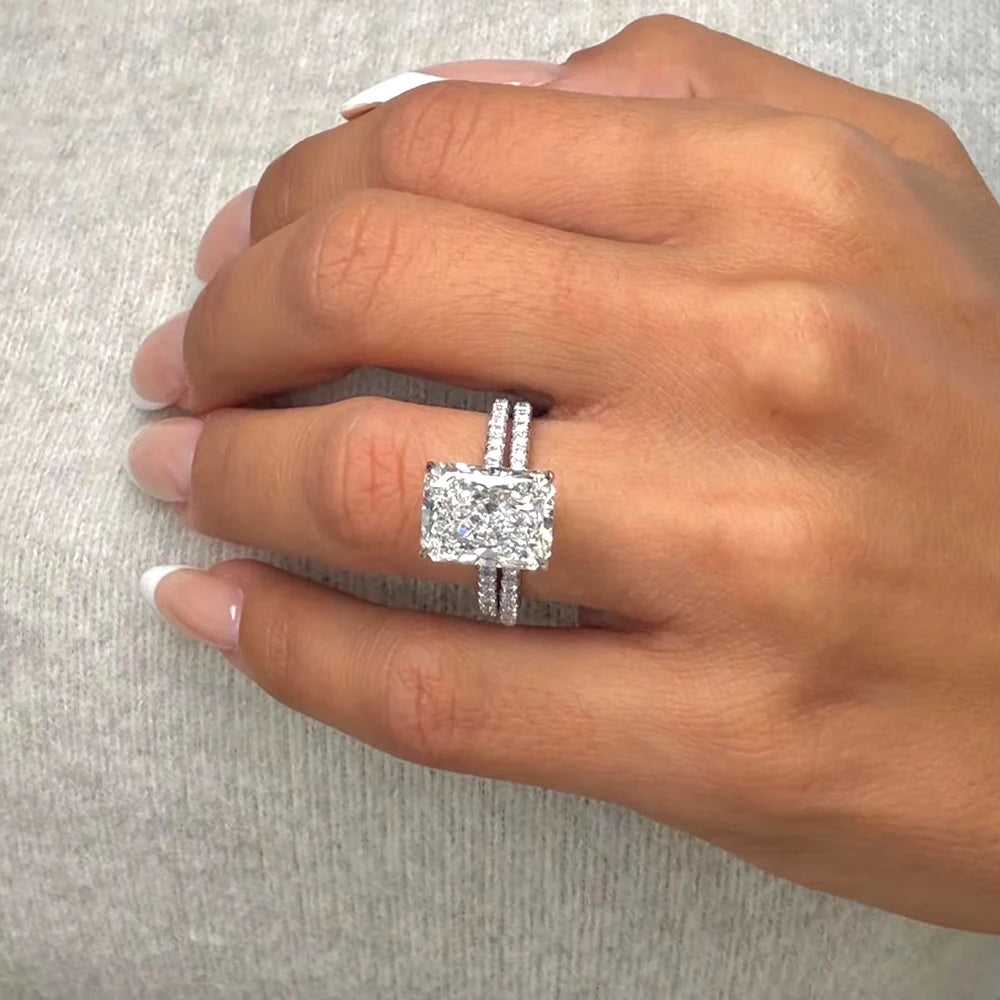 Lumilux Full Moissanite Ring — D Color VVS1 | 925 Silver 18K Gold Plated | Emerald & Radiant Cut | GRA Certified