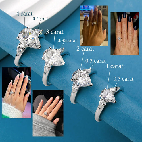 1-5CT Pear Cut Miossanite Ring Certified 925