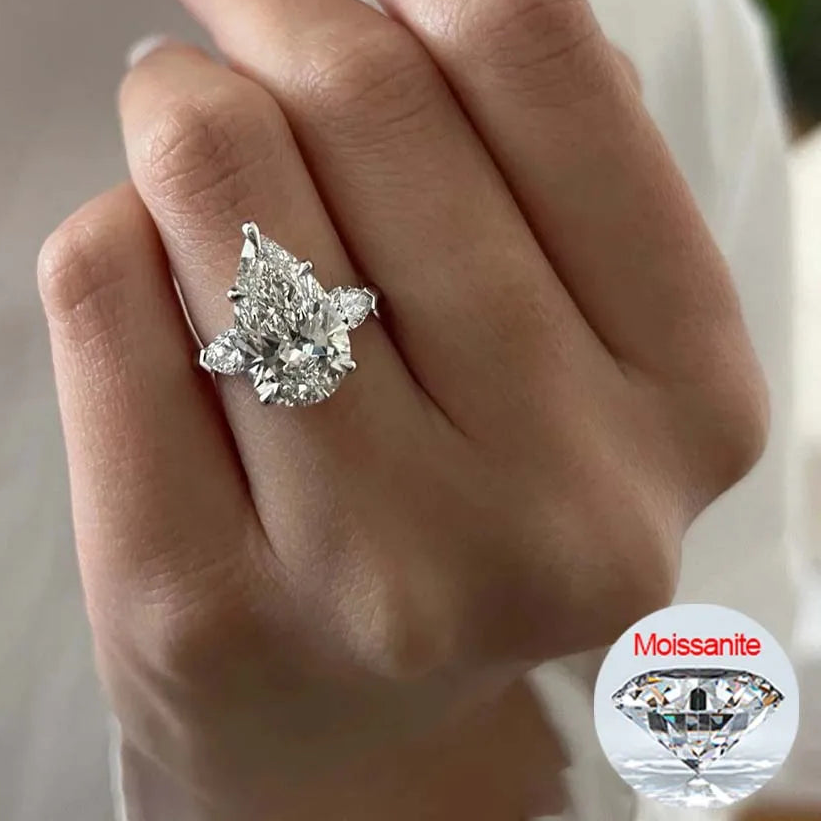 1-5CT Pear Cut Miossanite Ring Certified 925