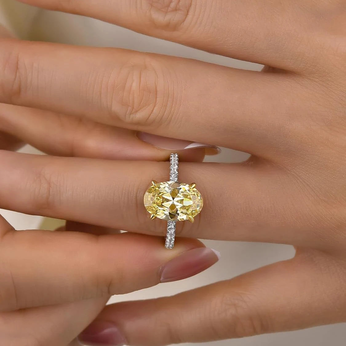 Oval Yellow High Carbon Diamond Ring in Sterling Silver