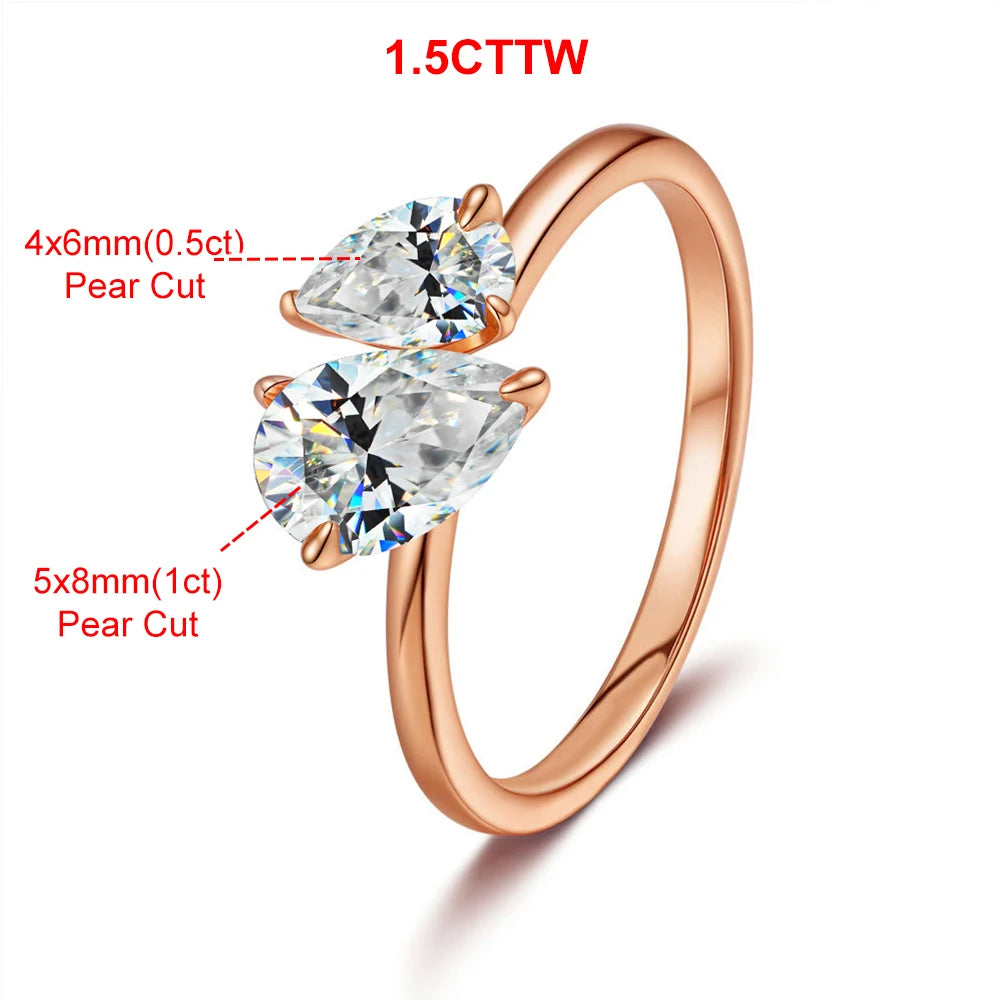 Toi et Moi Double Pear Cut Moissanite Ring | 1.5ct | 925 Silver & 18K Gold Plated