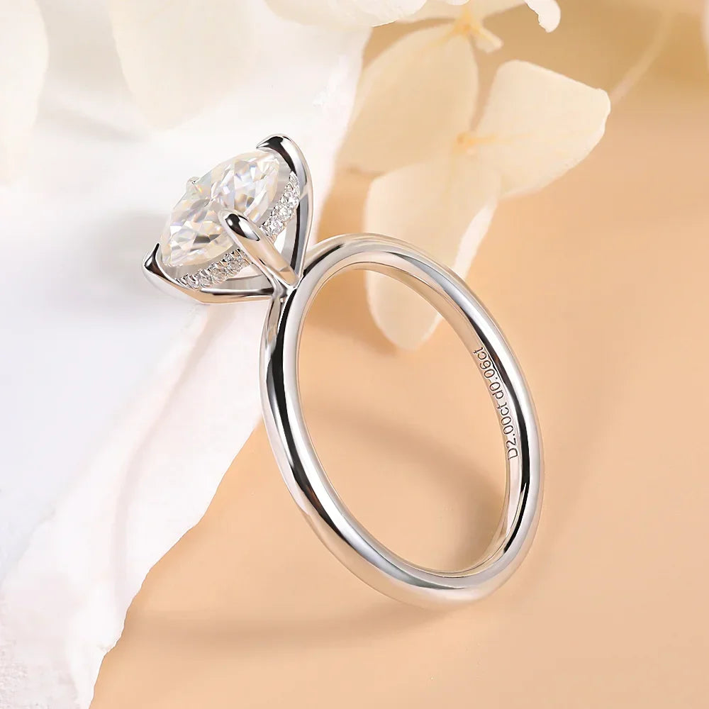 Lumilux Round Moissanite Solitaire Ring | 2CT D Color VVS1 | 925 Sterling Silver | GRA Certified