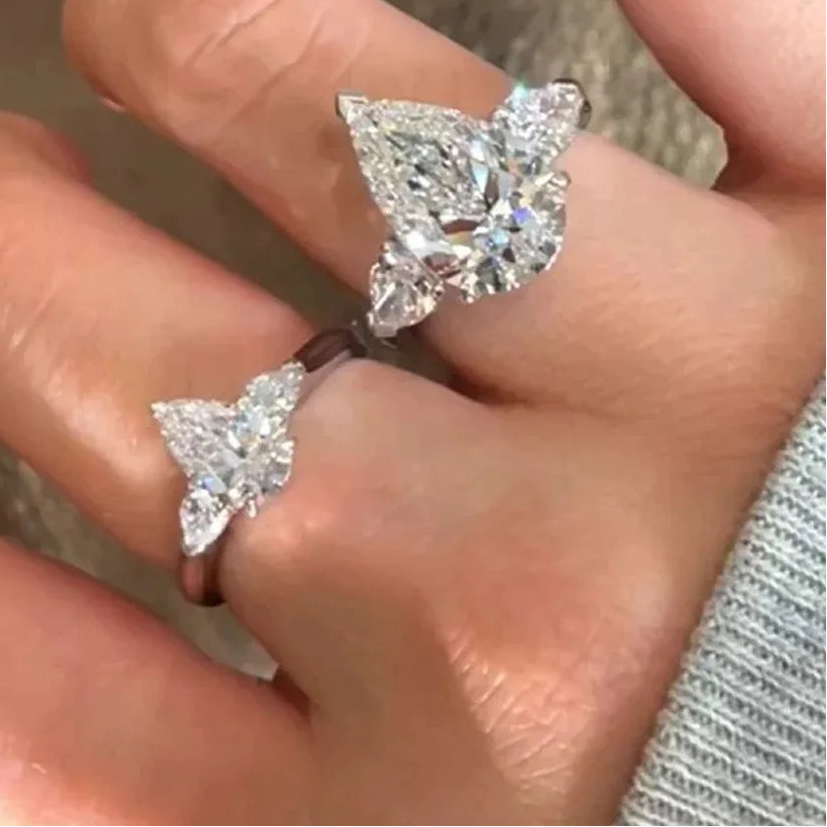 1-5CT Pear Cut Miossanite Ring Certified 925