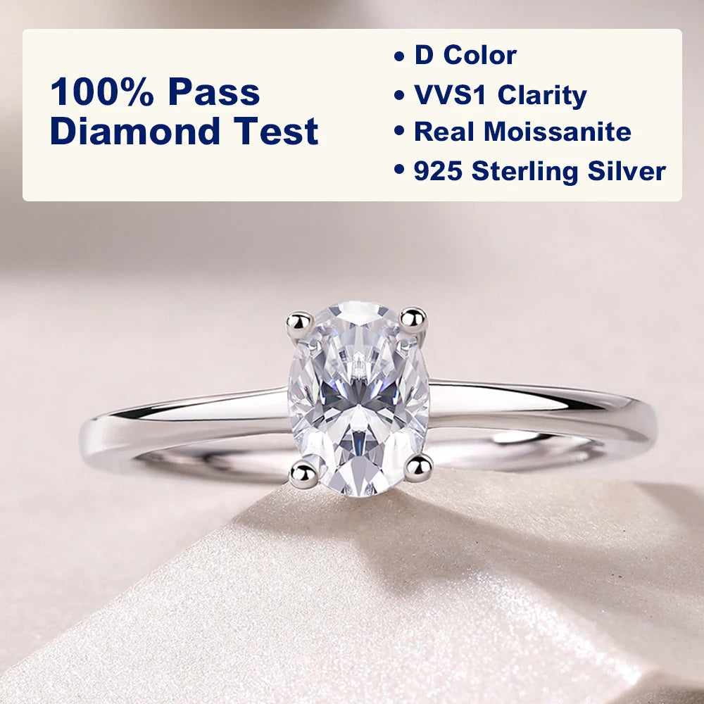 Lumilux Oval Moissanite Solitaire Ring | D Color VVS1 | 925 Sterling Silver & 18K White Gold
