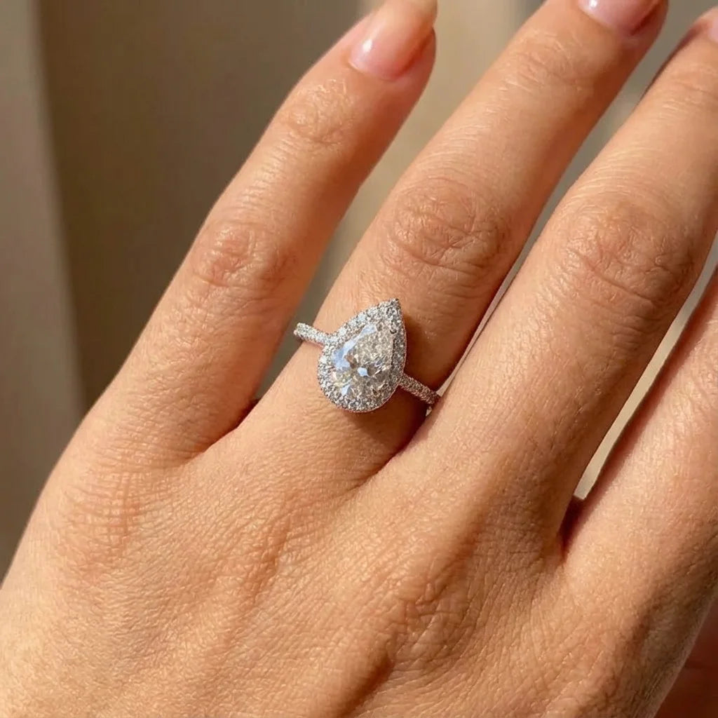 Lumilux Pear Drop Zircon Ring — 1CT 925 Sterling Silver | Gold & Silver | Engagement & Wedding