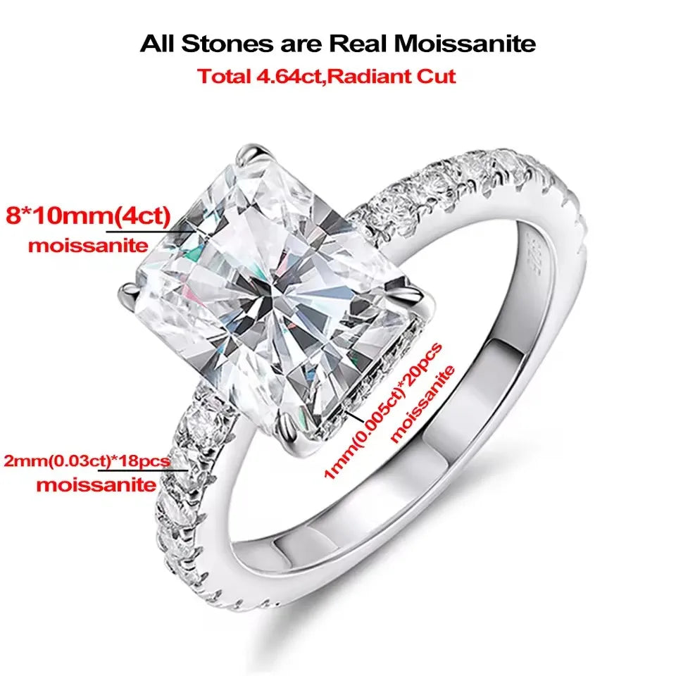 Lumilux Full Moissanite Ring — D Color VVS1 | 925 Silver 18K Gold Plated | Emerald & Radiant Cut | GRA Certified