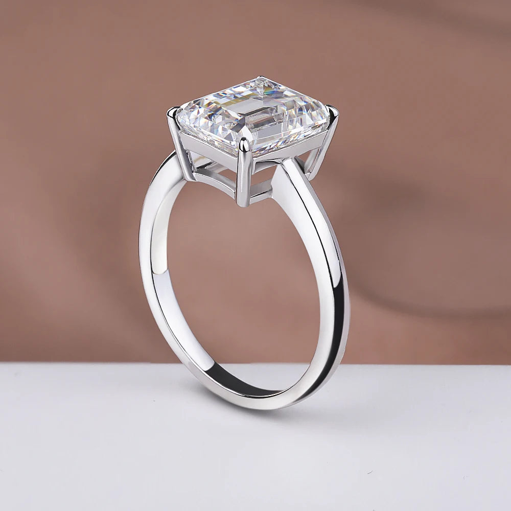 4 Carat Emerald Cut Moissanite Engagement Ring | 925 Sterling Silver | D Color VVS1